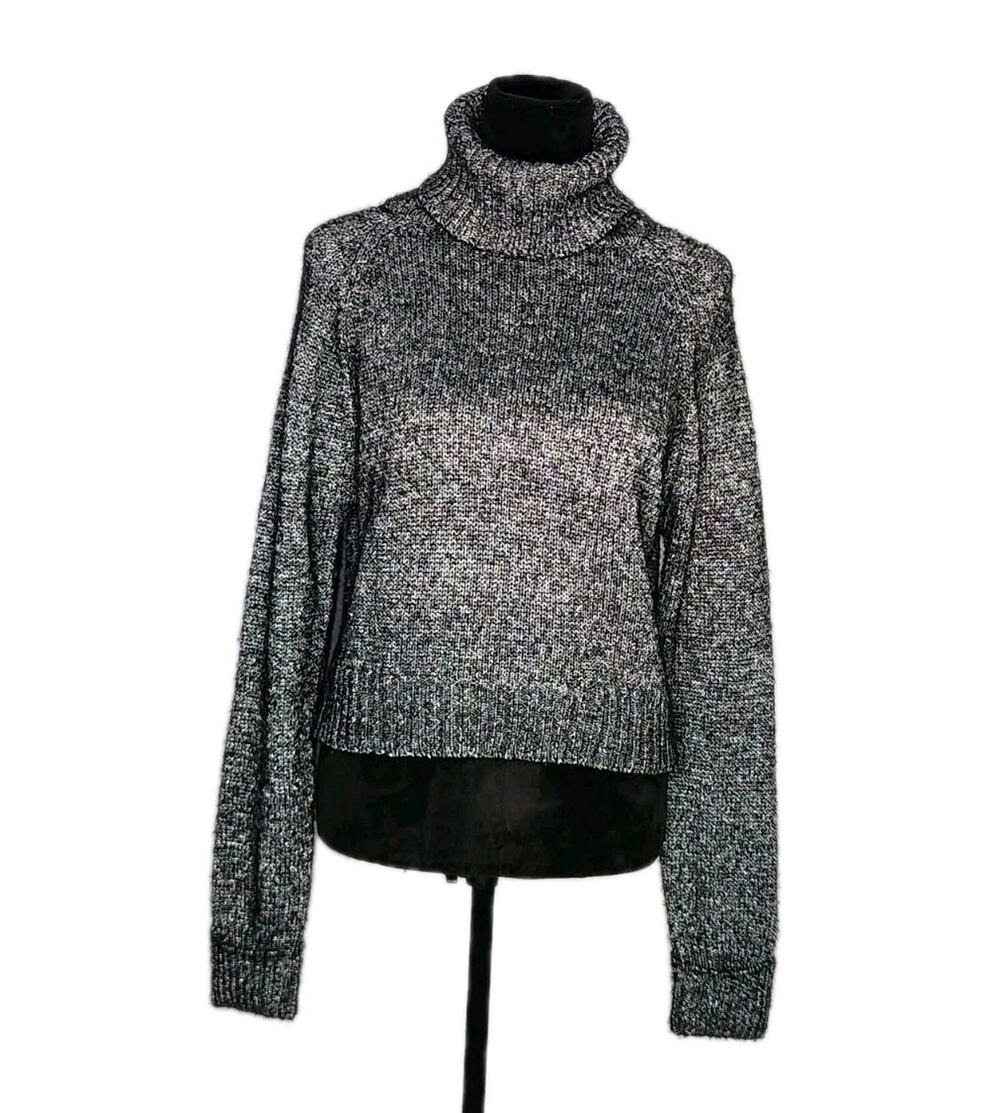 Line The Label Gray Knit Long Sleeves Cropped Turtleneck Sweater Size Small